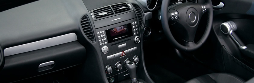 Steering column on interior of car